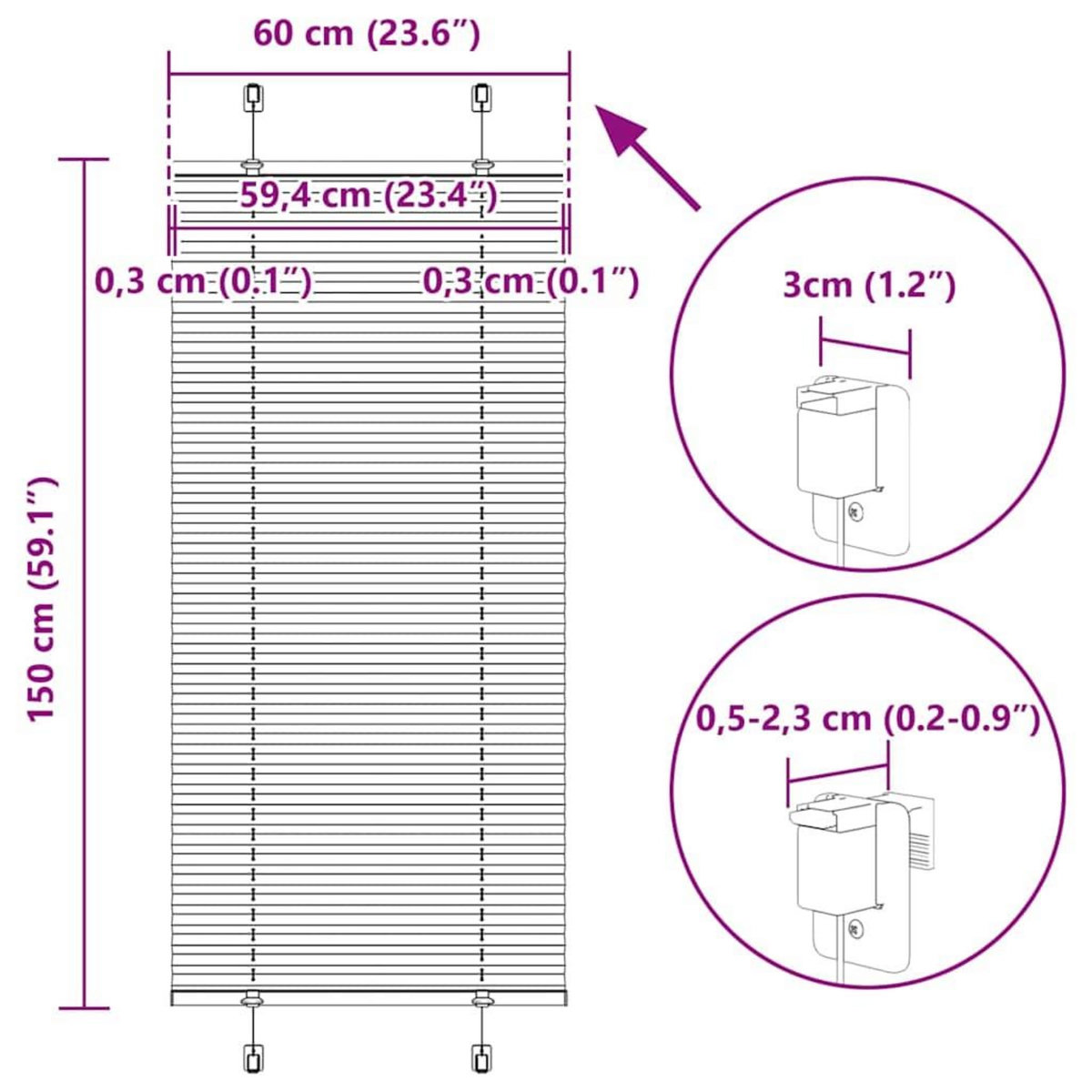 VIDAXL Store plisse blanc 60x150 cm largeur du tissu 59,4 cm polyester