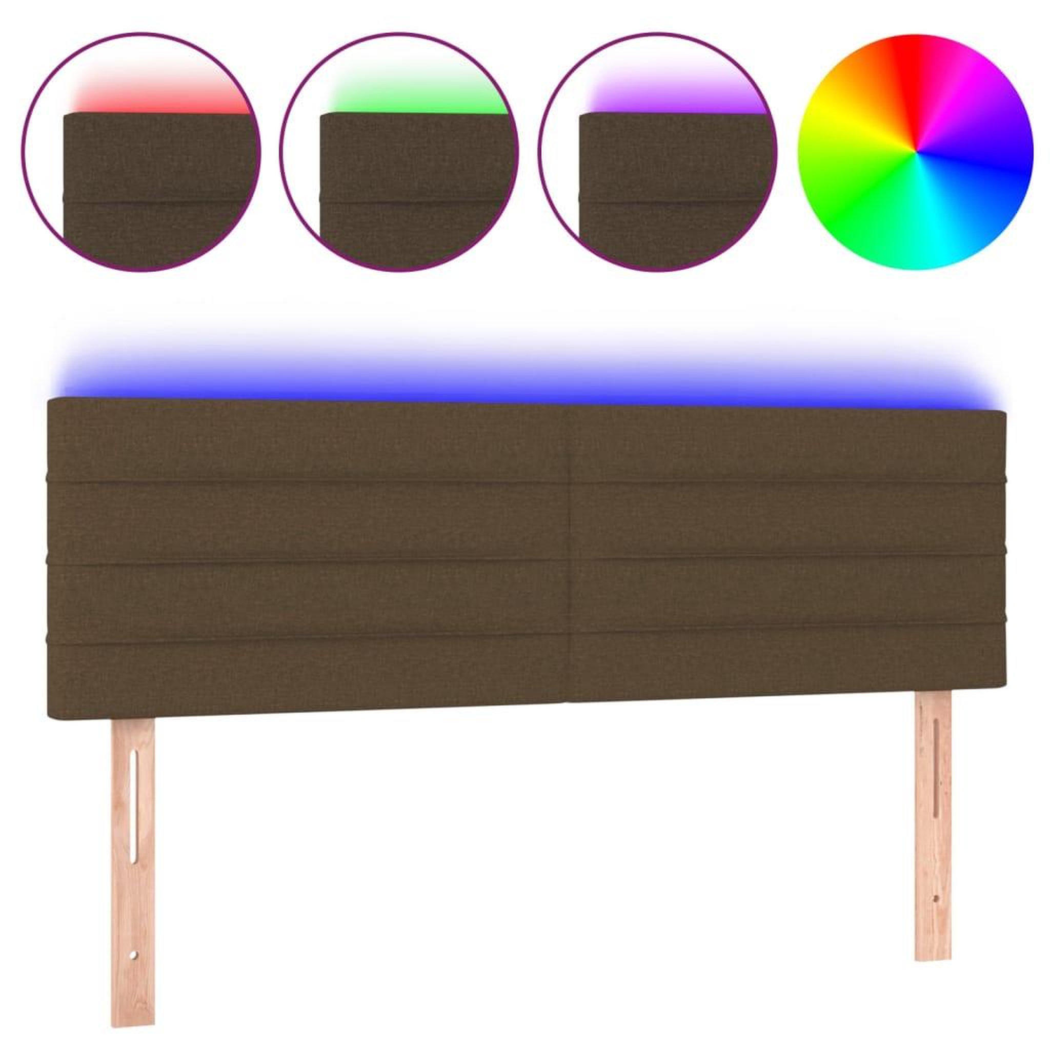 Voir la diapositive 2 : VIDAXL Tete de lit a LED Marron Fonce 144x5x78/88 cm Tissu