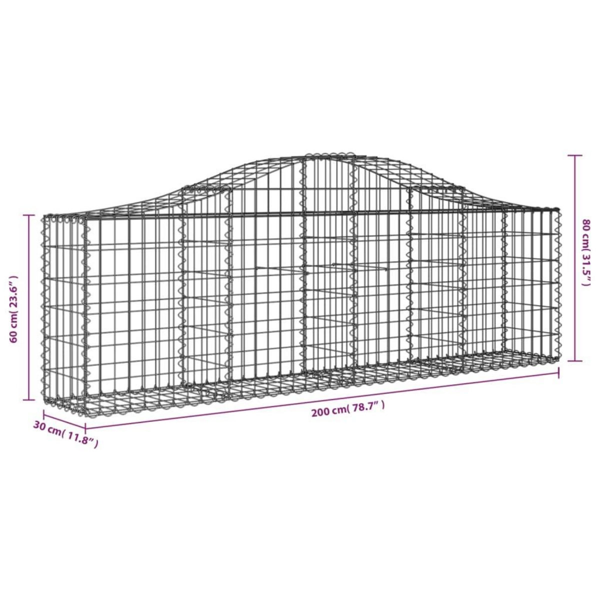 VIDAXL Paniers a gabions arques 11 pcs 200x30x60/80 cm Fer galvanise