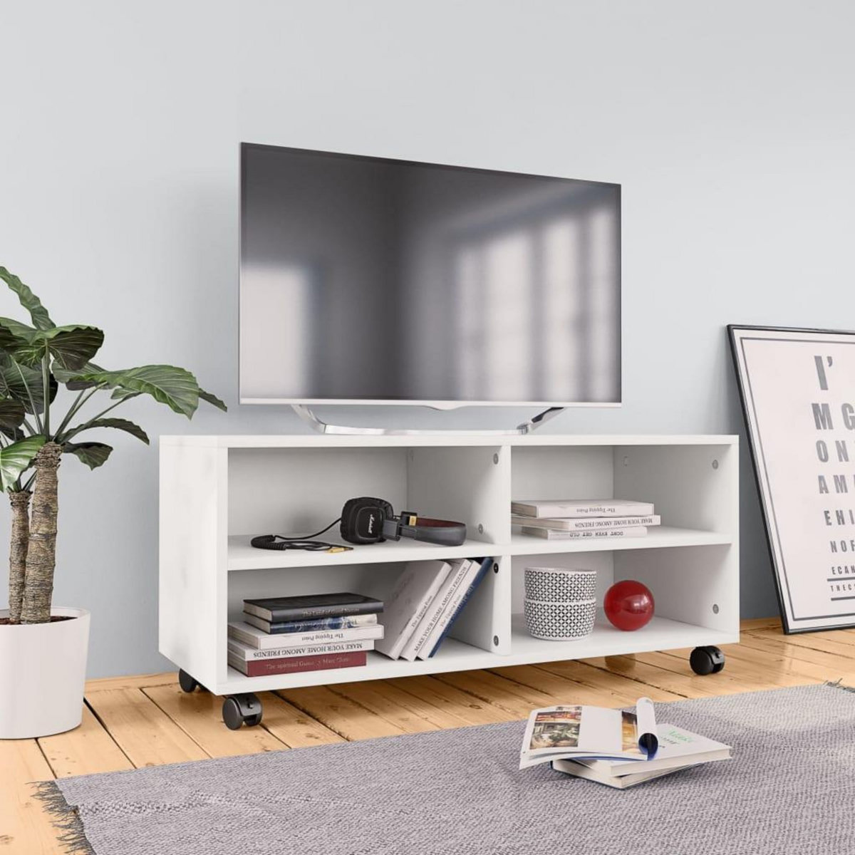 VIDAXL Meuble TV avec roulettes Blanc 90x35x35 cm Bois d'ingenierie