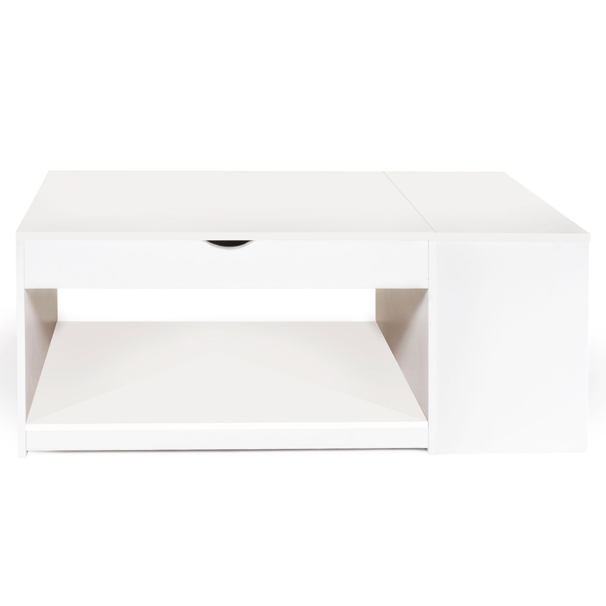 Voir la diapositive 3 : ID MARKET Table basse plateau relevable rectangulaire elea avec coffre bois blanc