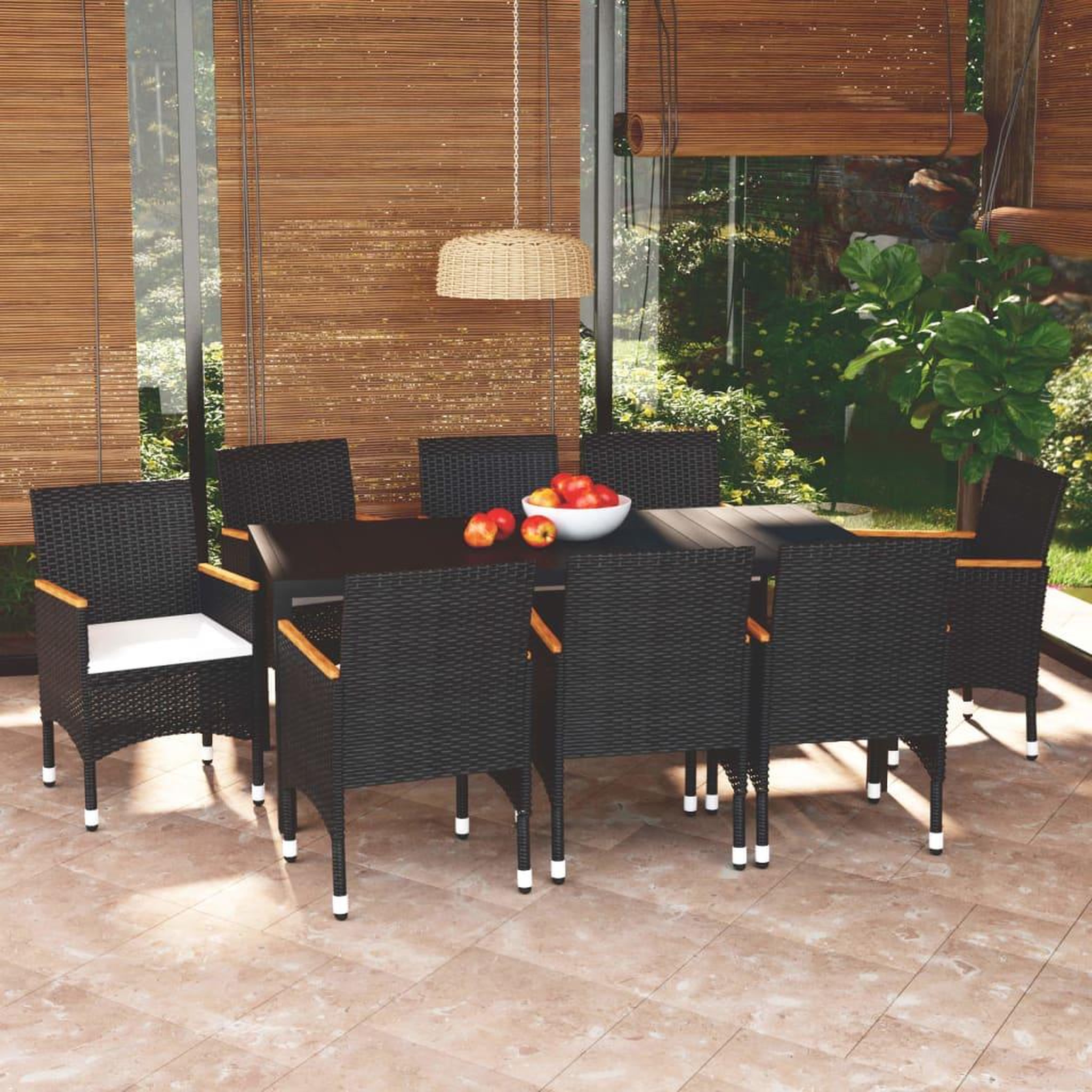 VIDAXL Ensemble a manger de jardin coussins 9pcs Resine tressee Noir
