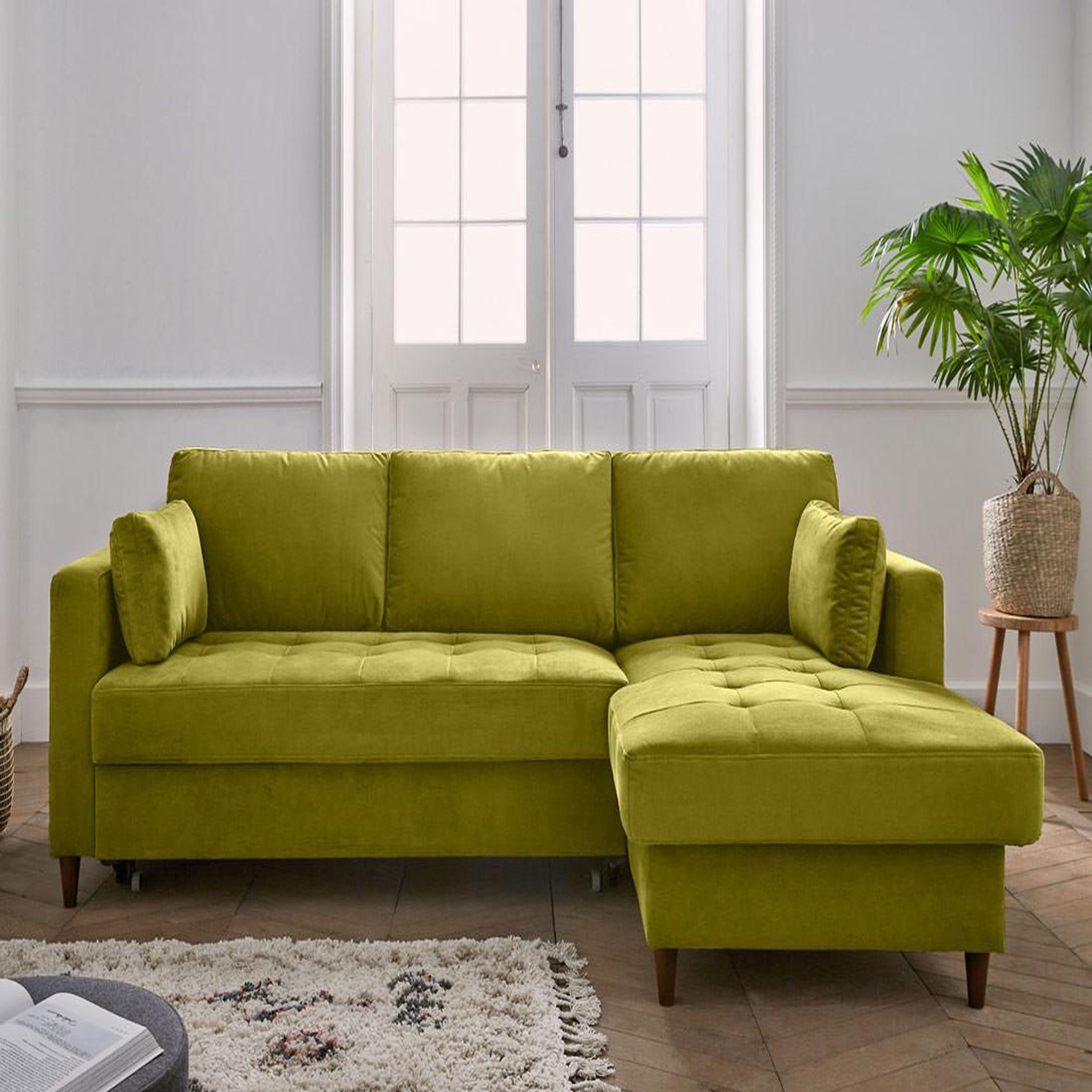 Voir la diapositive 2 : BEST MOBILIER Anna - canapé d'angle droit - 4 places - convertible avec coffre - en velours
