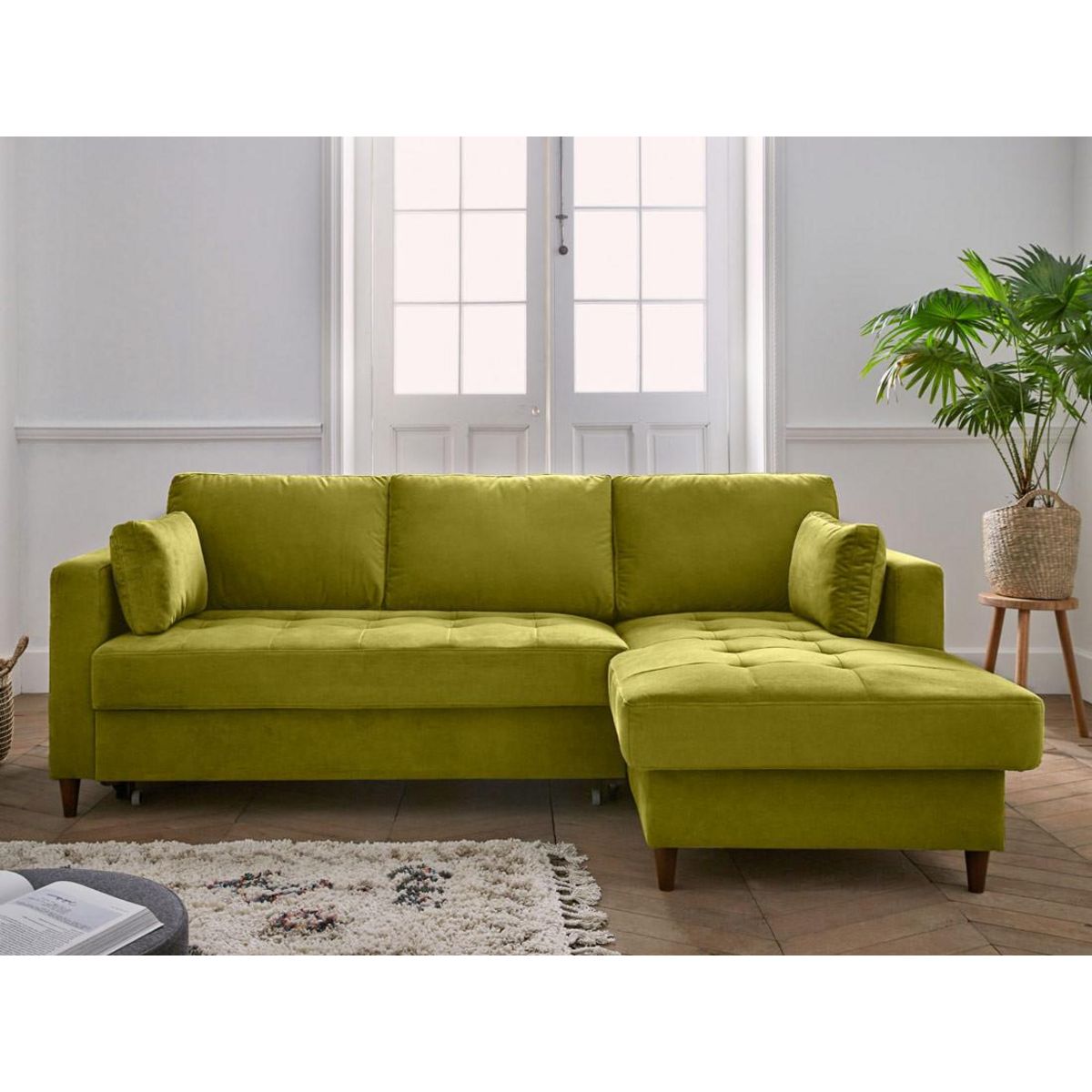 LISA DESIGN Anna - canapé d'angle droit - 4 places - convertible avec coffre - en velours