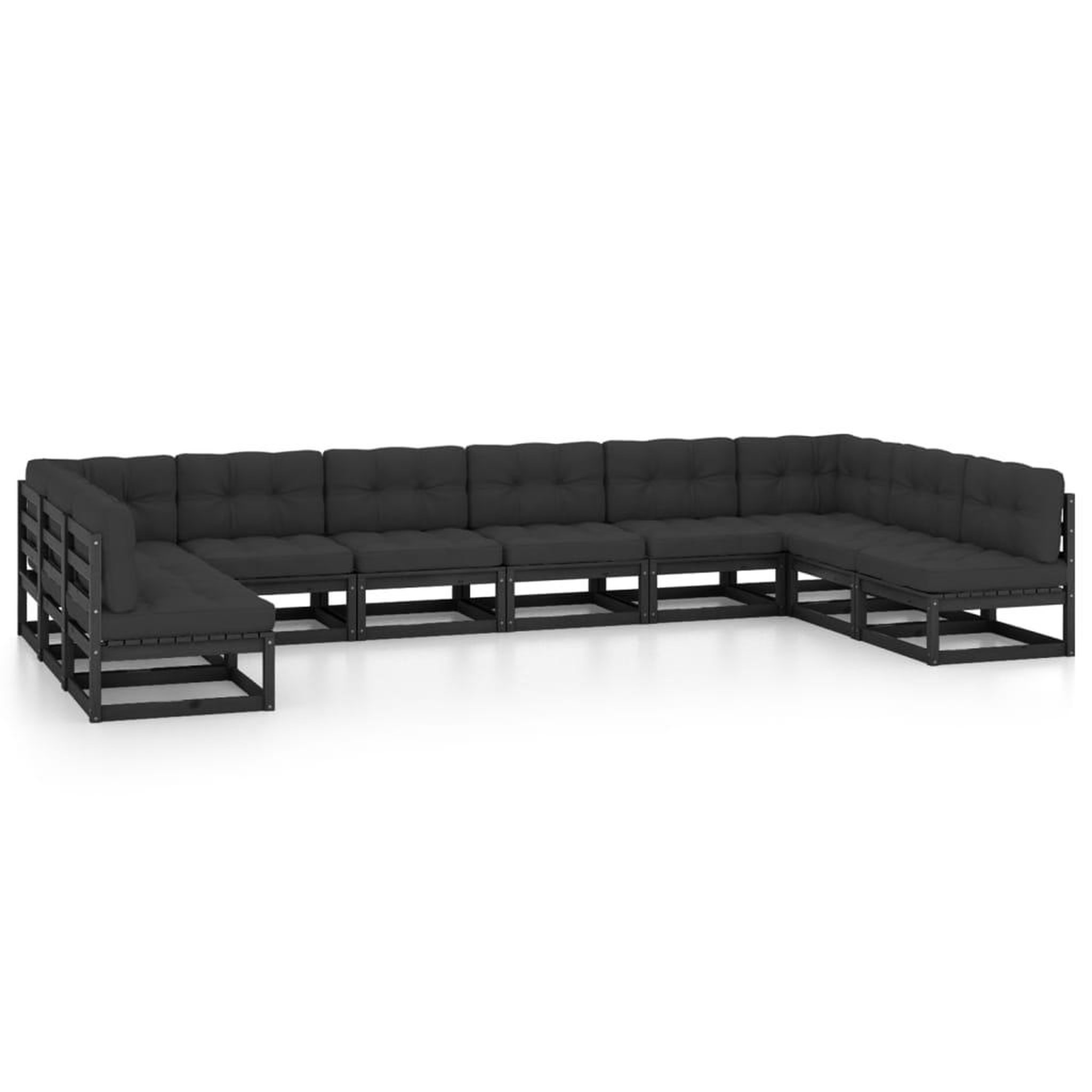 Voir la diapositive 2 : VIDAXL Salon de jardin 10 pcs avec coussins Noir Bois de pin massif