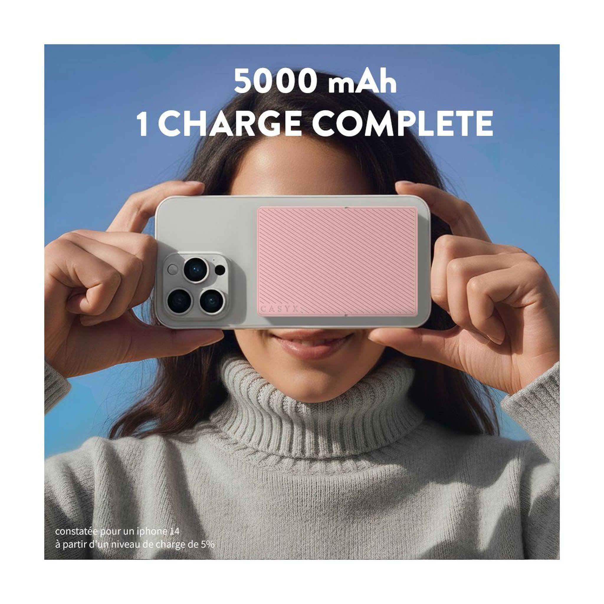 Voir la diapositive 5 : CASYX Batterie externe 5000 mah qi2 magsafe avec bequille rose