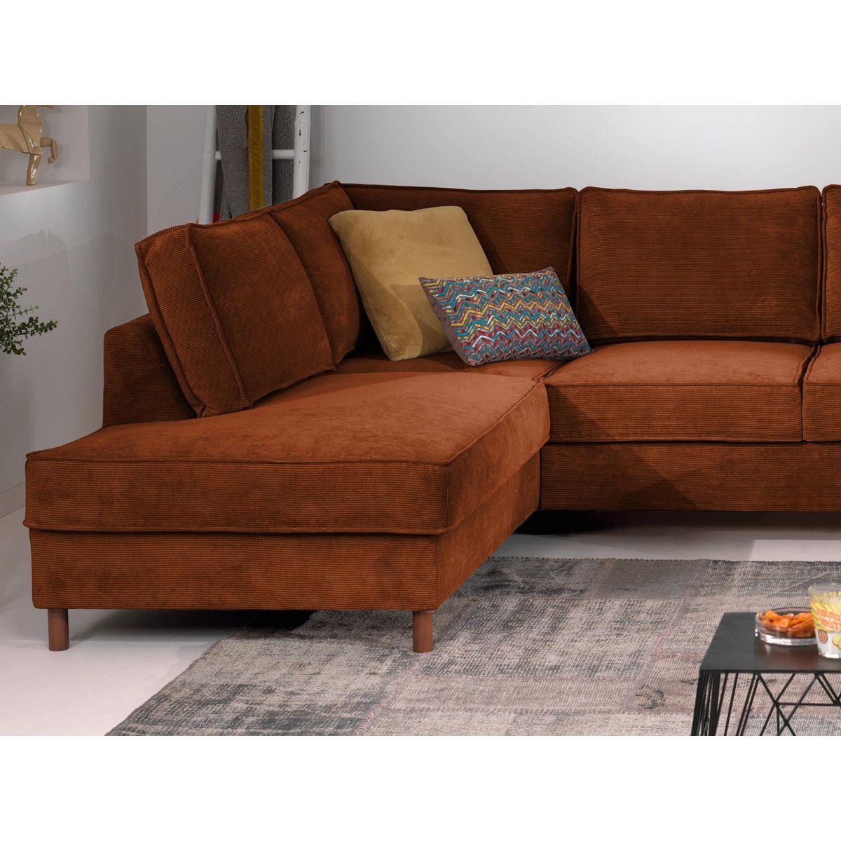 LISA DESIGN Jake - canapé panoramique d'angle gauche - convertible avec coffre - 7 places - en velours côtelé