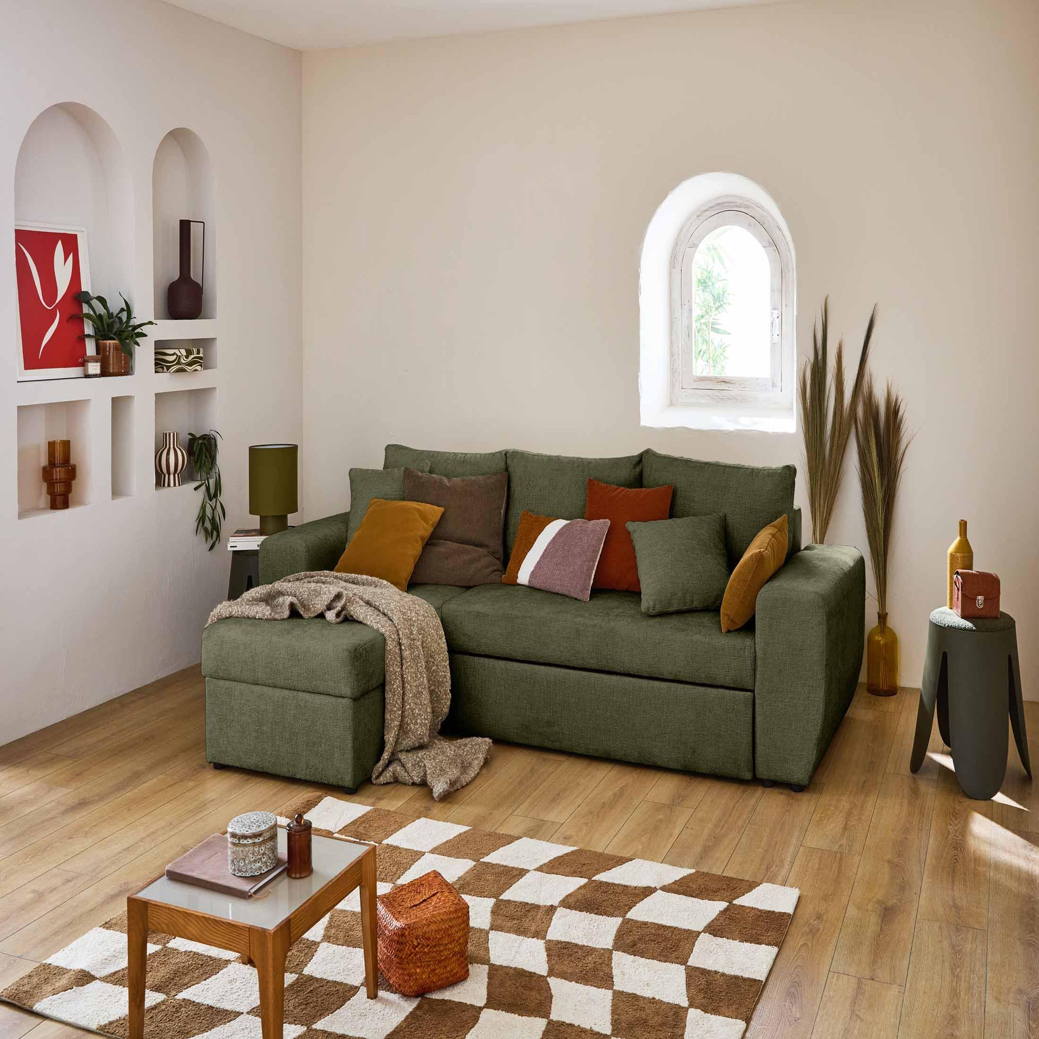 Voir la diapositive 5 : BEST MOBILIER Milan - canapé d'angle réversible 4 places - convertible avec coffre - en velours texturé