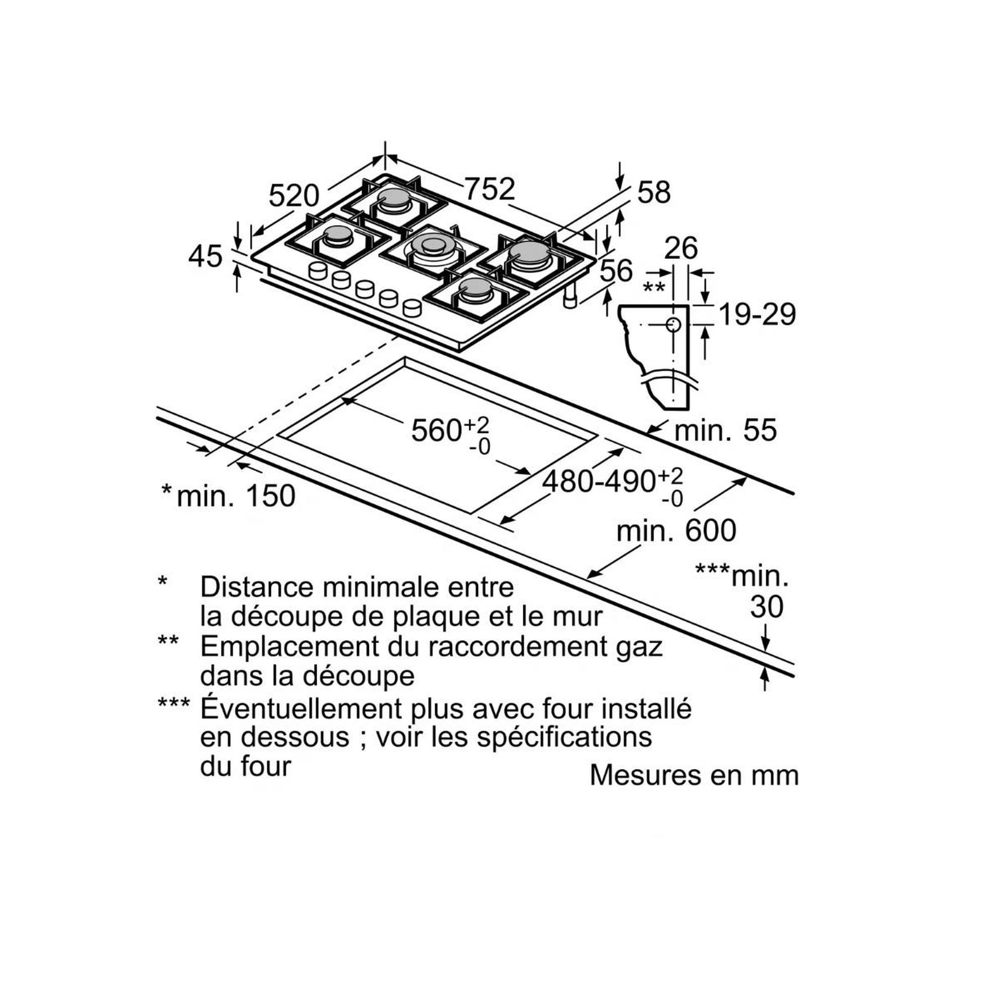 Voir la diapositive 4 : Siemens Table de cuisson gaz 75cm 5 feux 11500w noir - ep7a6qi40