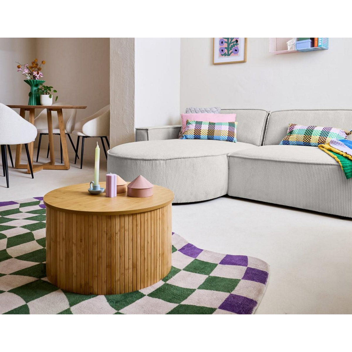 LISA DESIGN Spiaggia - canapé d'angle gauche - forme arrondie - 4 places - en velours côtelé