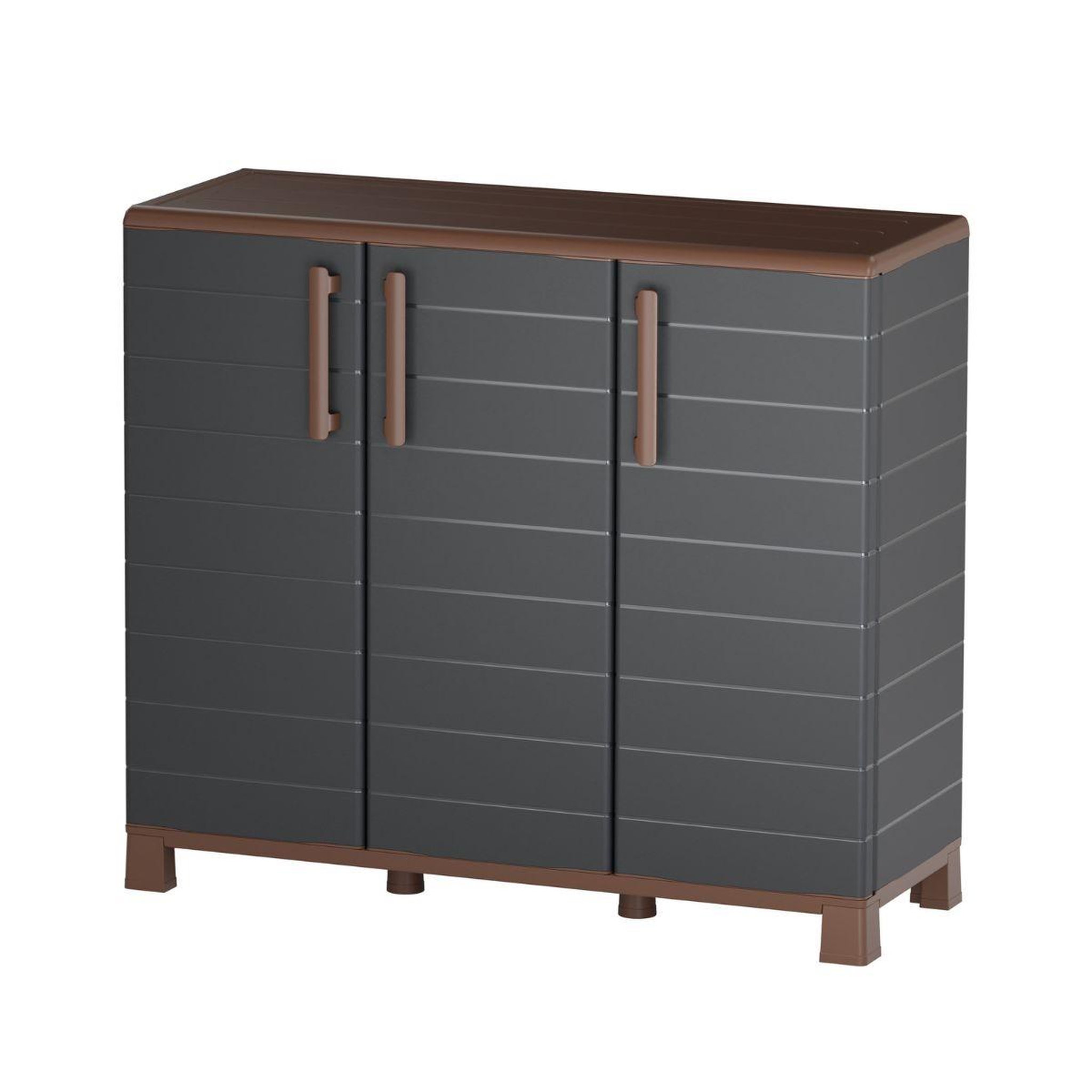 ART PLAST Armoire basse de rangement 3 portes 1 étagère 20kg max intérieur extérieur - meuble de rangement anthracite art plast