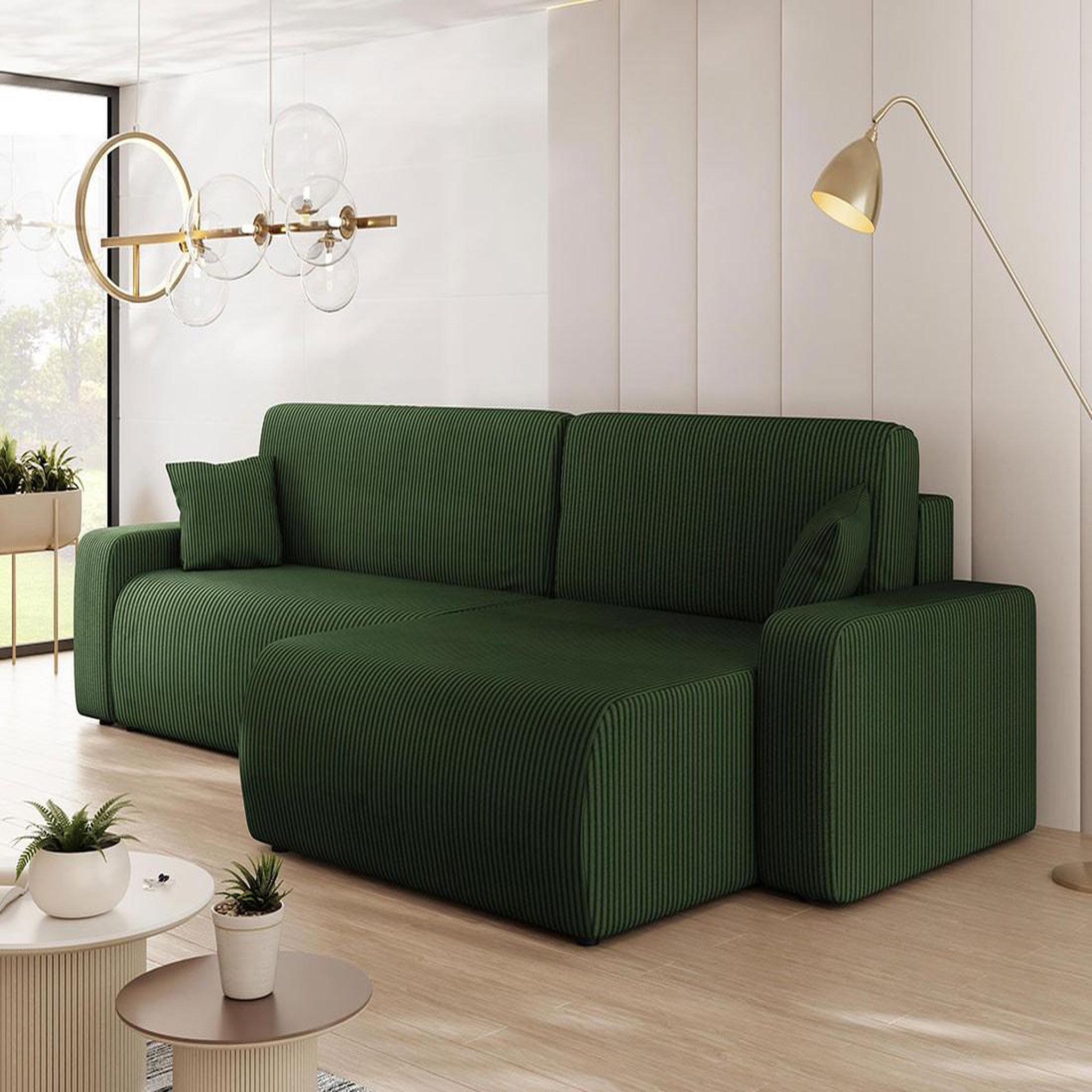 Voir la diapositive 2 : BEST MOBILIER Artemisa - canapé d'angle réversible 5 places convertible avec coffre en velours côtelé