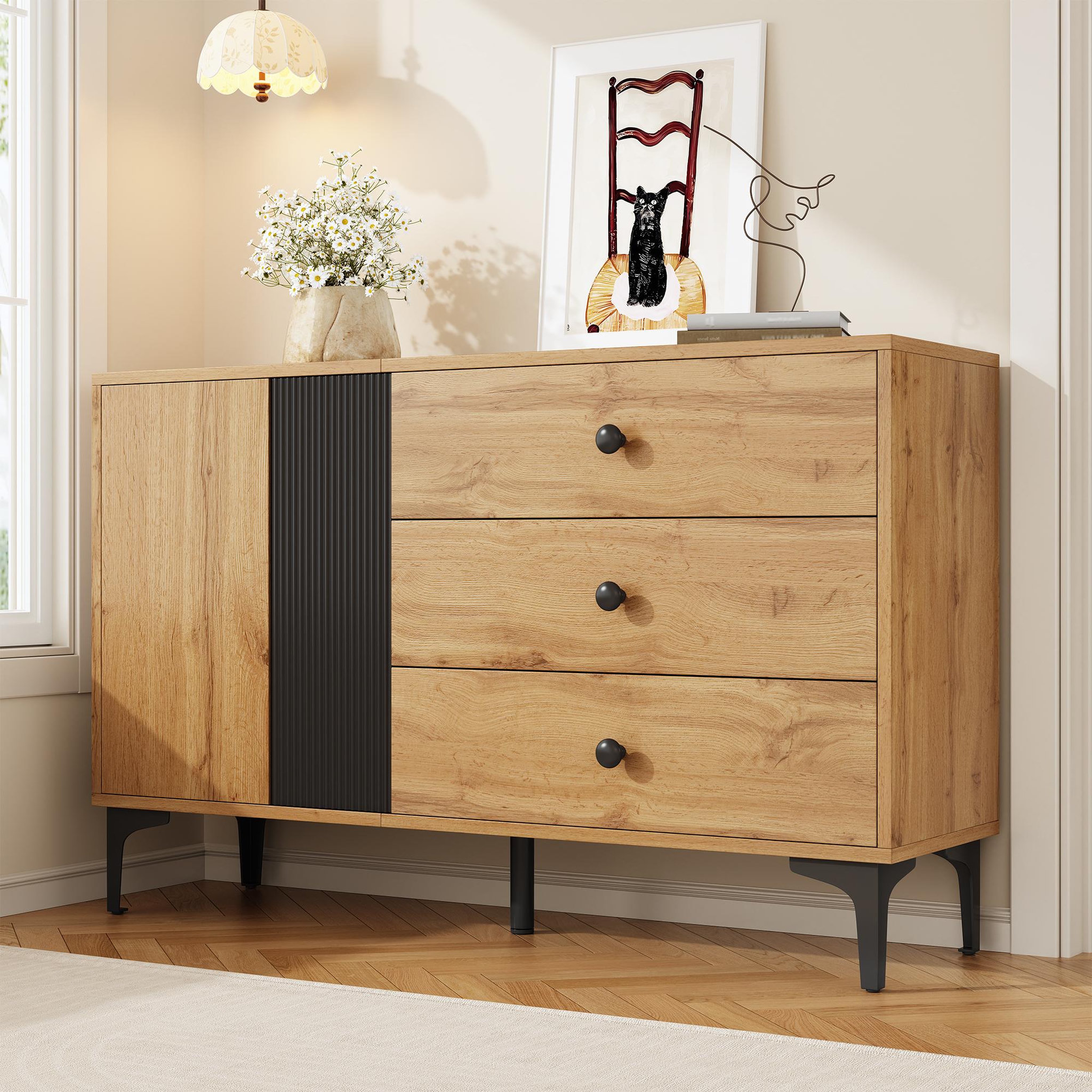 Voir la diapositive 4 : MERAX Buffet 2 porte(s) 3 tiroir(s) - 120 cm naturel panneau de particules