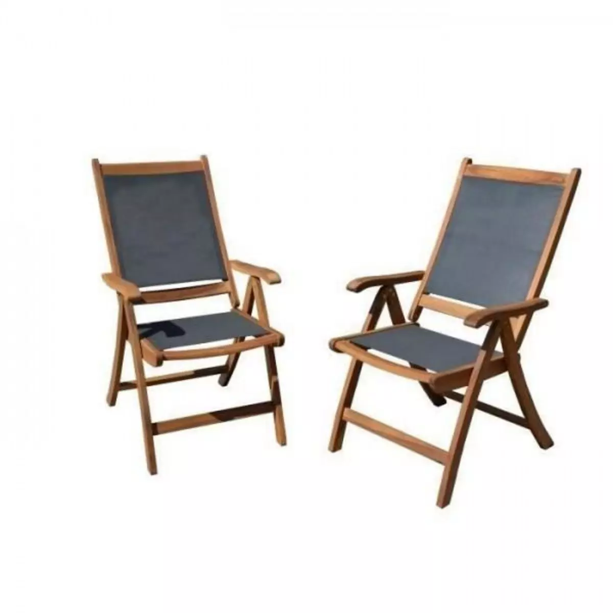MARKET24 Lot de 2 fauteuils de jardin pliants en bois d'acacia FSC et textilene - Gris
