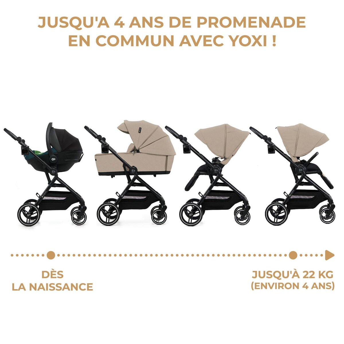 KINDERKRAFT Poussette 3 en 1 avec nacelle YOXI, roues anti-crevaison et accessoires