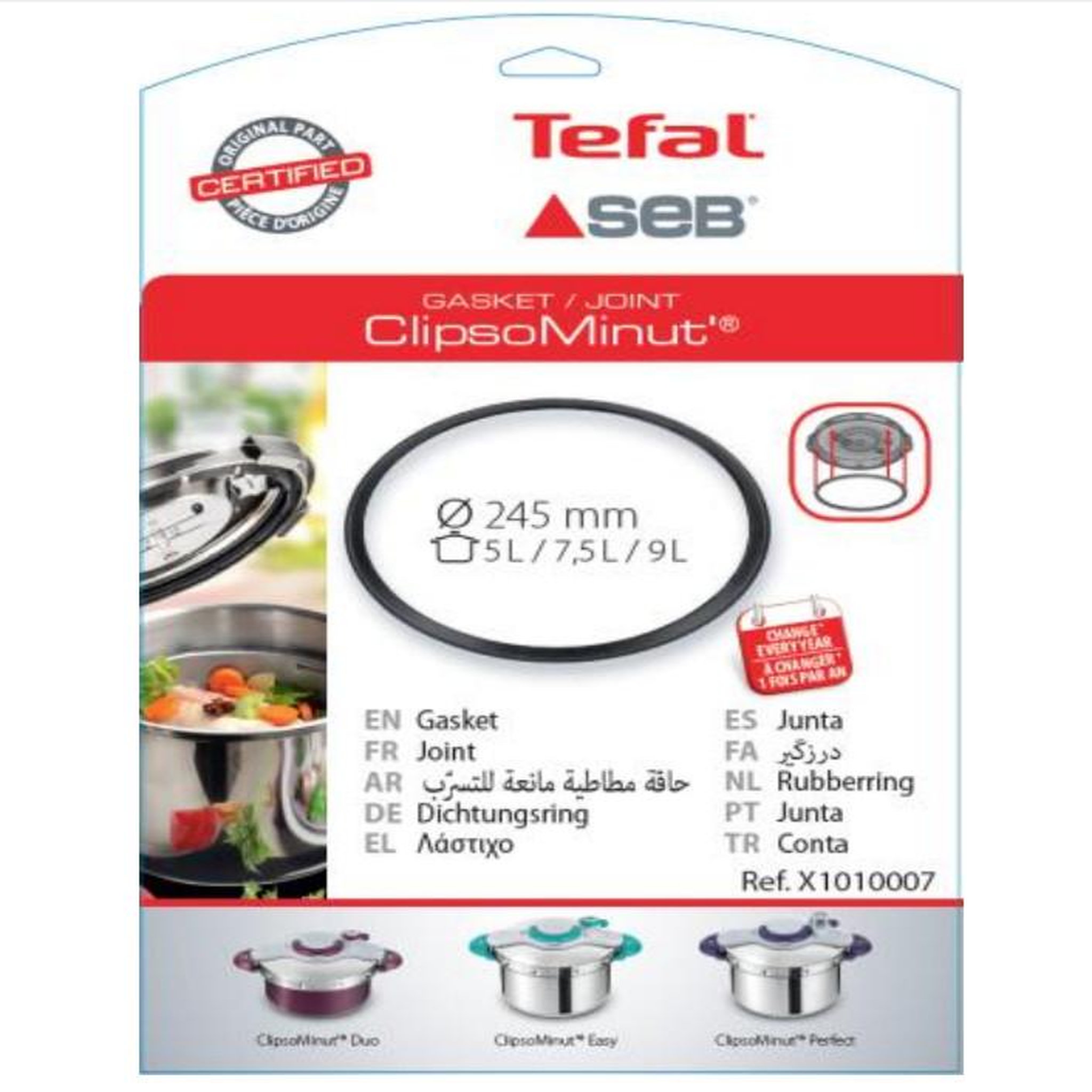 Voir la diapositive 2 : SEB Joint Clipso Minut 5/7.5/9L diam245mm X1010007