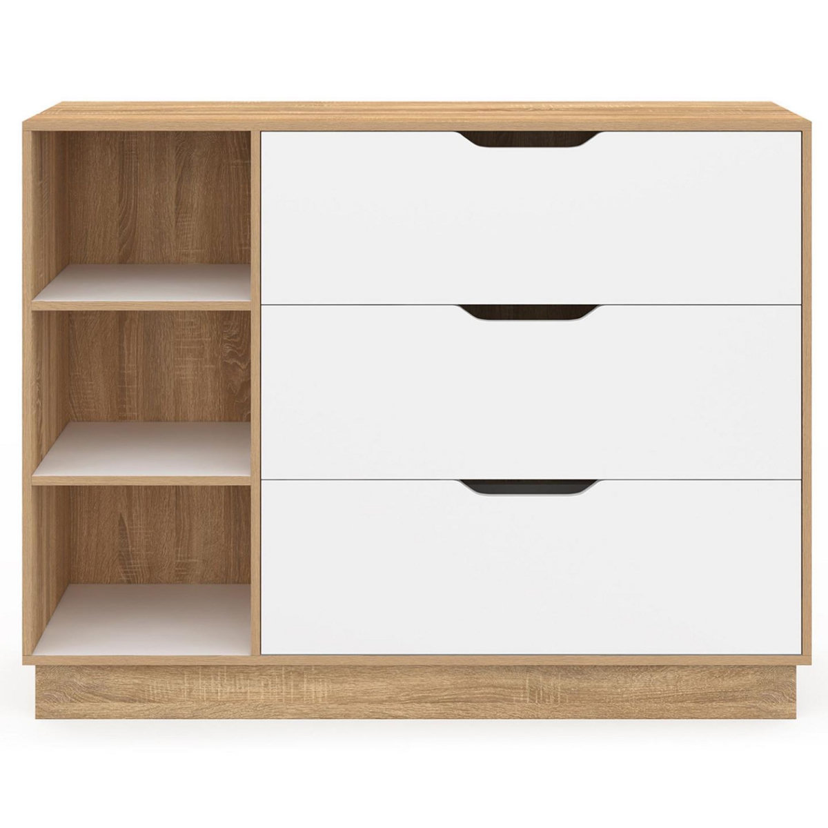ID MARKET Commode 3 tiroirs et 3 niches OXANA hêtre et blanc