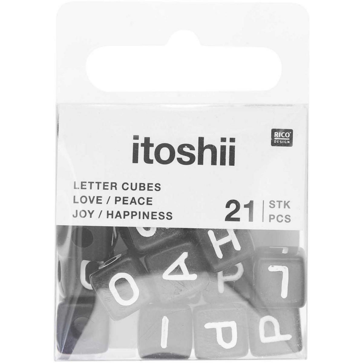 RICO DESIGN Itoshii pack 21 perles ponii noires love peace happiness joy
