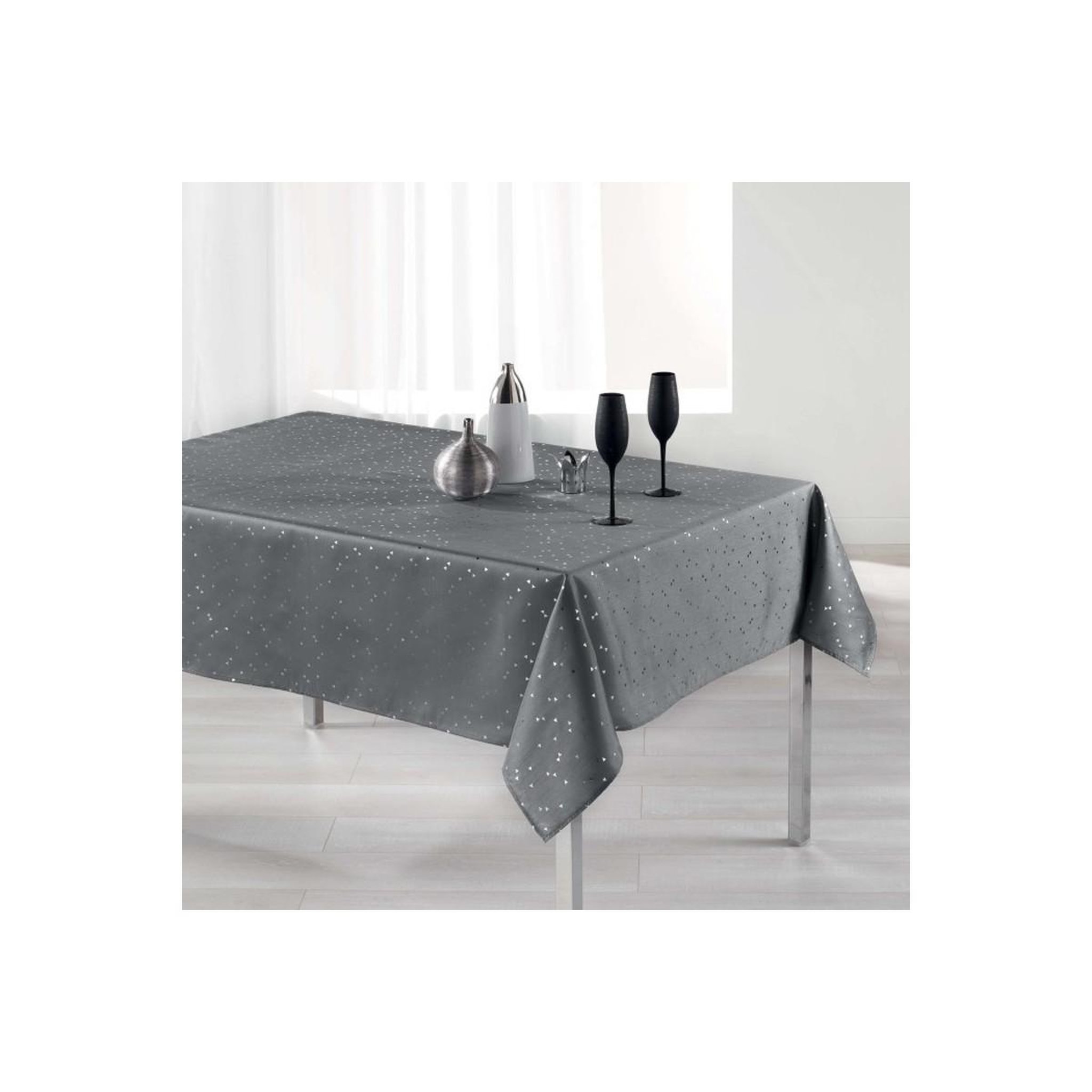 Douceur d'Intérieur Nappe rectangulaire imprimée  shantung  150x300cm gris