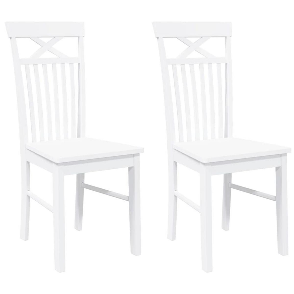 VIDAXL Chaises a manger 2 pcs blanc bois massif caoutchouc