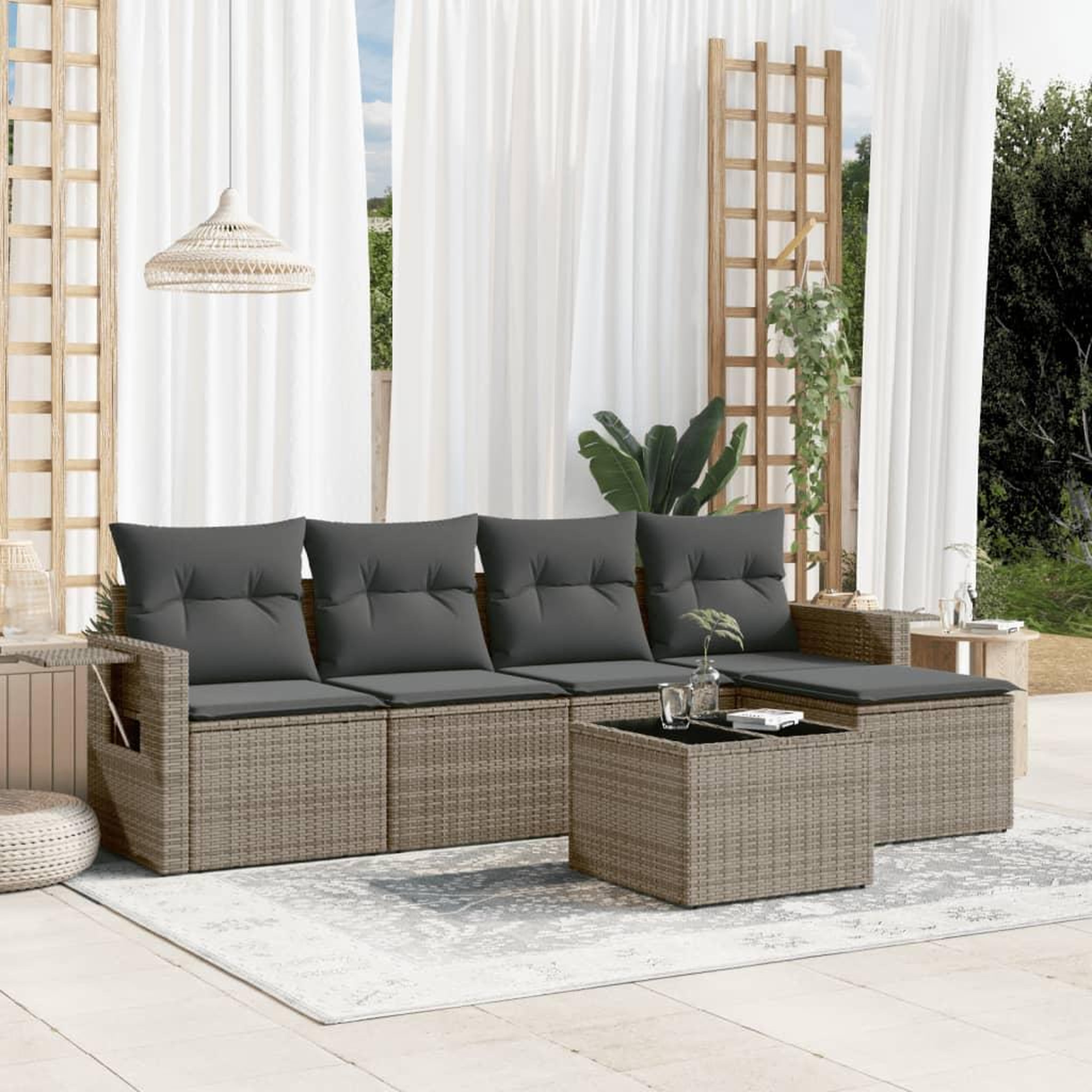 VIDAXL Salon de jardin 6 pcs avec coussins gris resine tressee