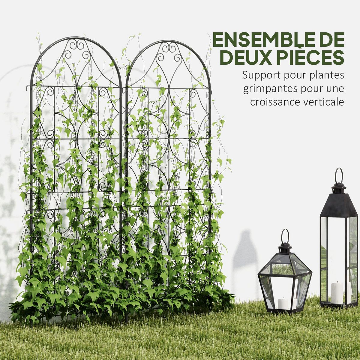 OUTSUNNY Treillis de jardin effet fer forgé - lot de 2 supports pour plantes grimpantes - 50 x 150 cm - métal époxy noir