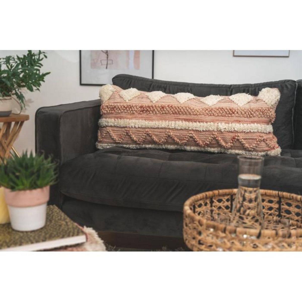 Paris Prix Coussin Tissé à la Main  Bohist  35x95cm Rose & Crème