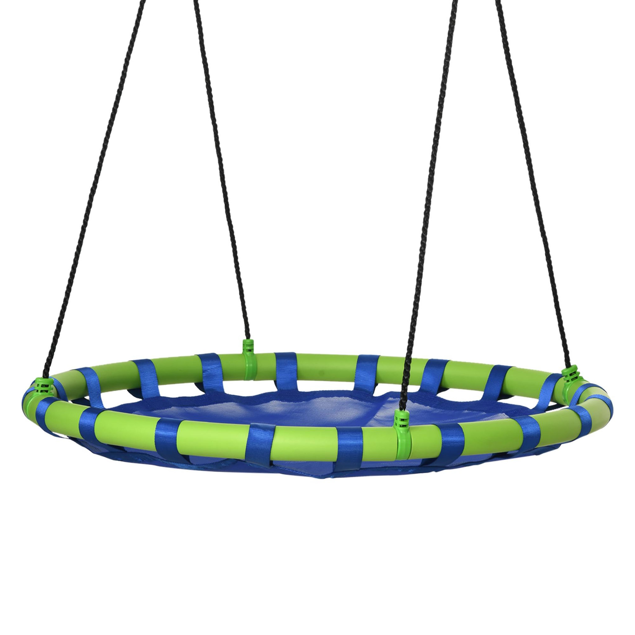 Voir la diapositive 1 : OUTSUNNY Balançoire nid d'oiseau ronde balançoire panier Ø 100 x 120-180H cm accessoires inclus bleu vert