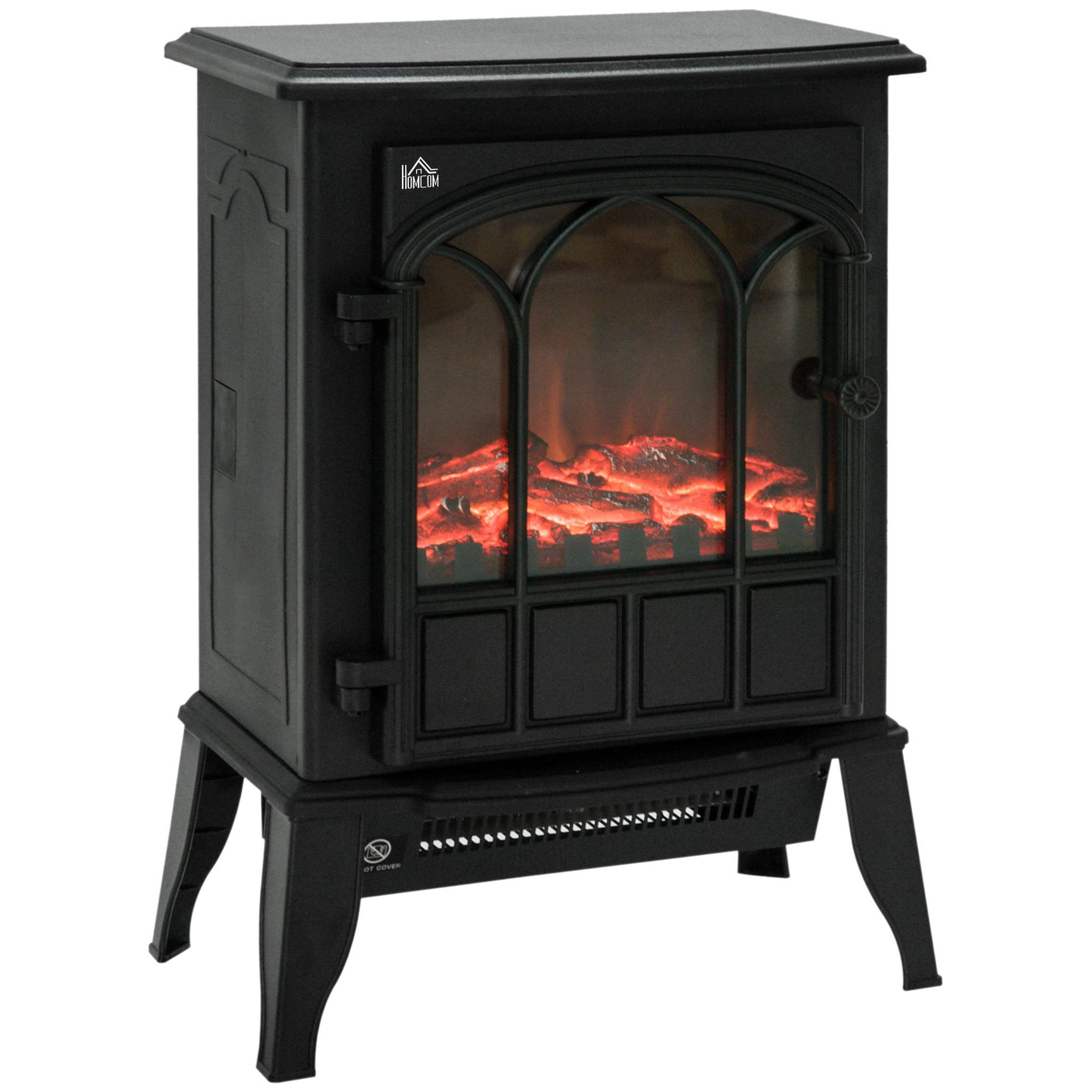 HOMCOM Cheminée électrique poêle style rétro 1000-2000 w simulation flammes led porte noir