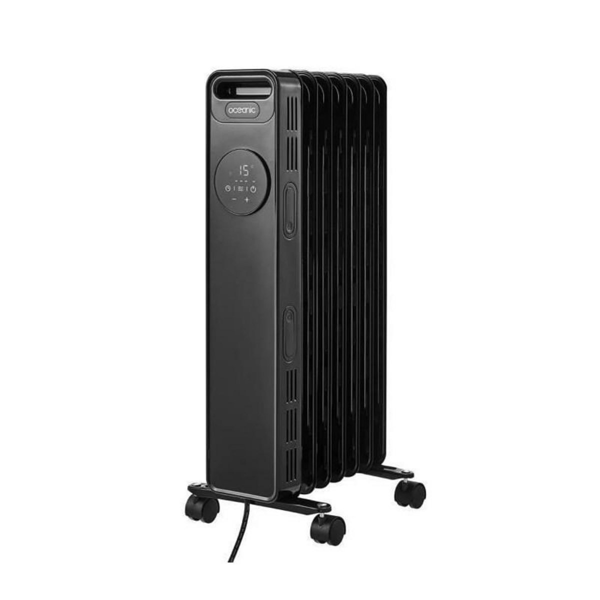 OCEANIC Radiateur electrique bain dhuile 1500W OCEANIC - 3 puissances - Thermostat electronique - Telecommande - Mobile - Noir