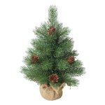 ACTUEL Sapin de table vert avec support petites pommes de pin en jute 30 cm 