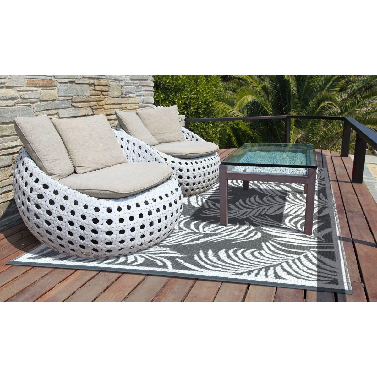 Inkazen Tapis extérieur - 120x180cm - Blanc et gris - HAWAI