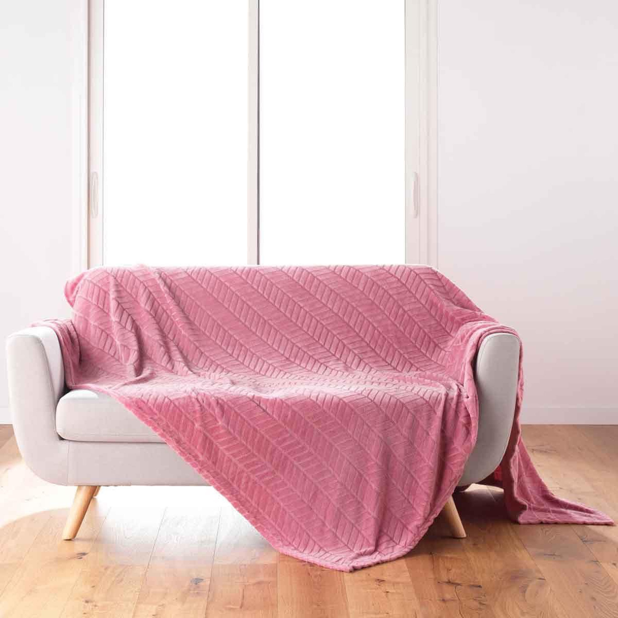 Douceur d'Intérieur Plaid flanelle uni  arya  180x220cm rose