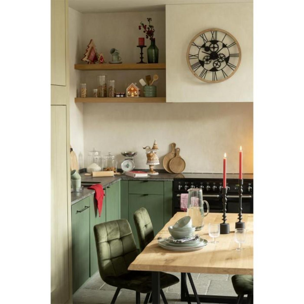 Paris Prix Horloge Murale en Métal  Roues  60cm Noir & Naturel