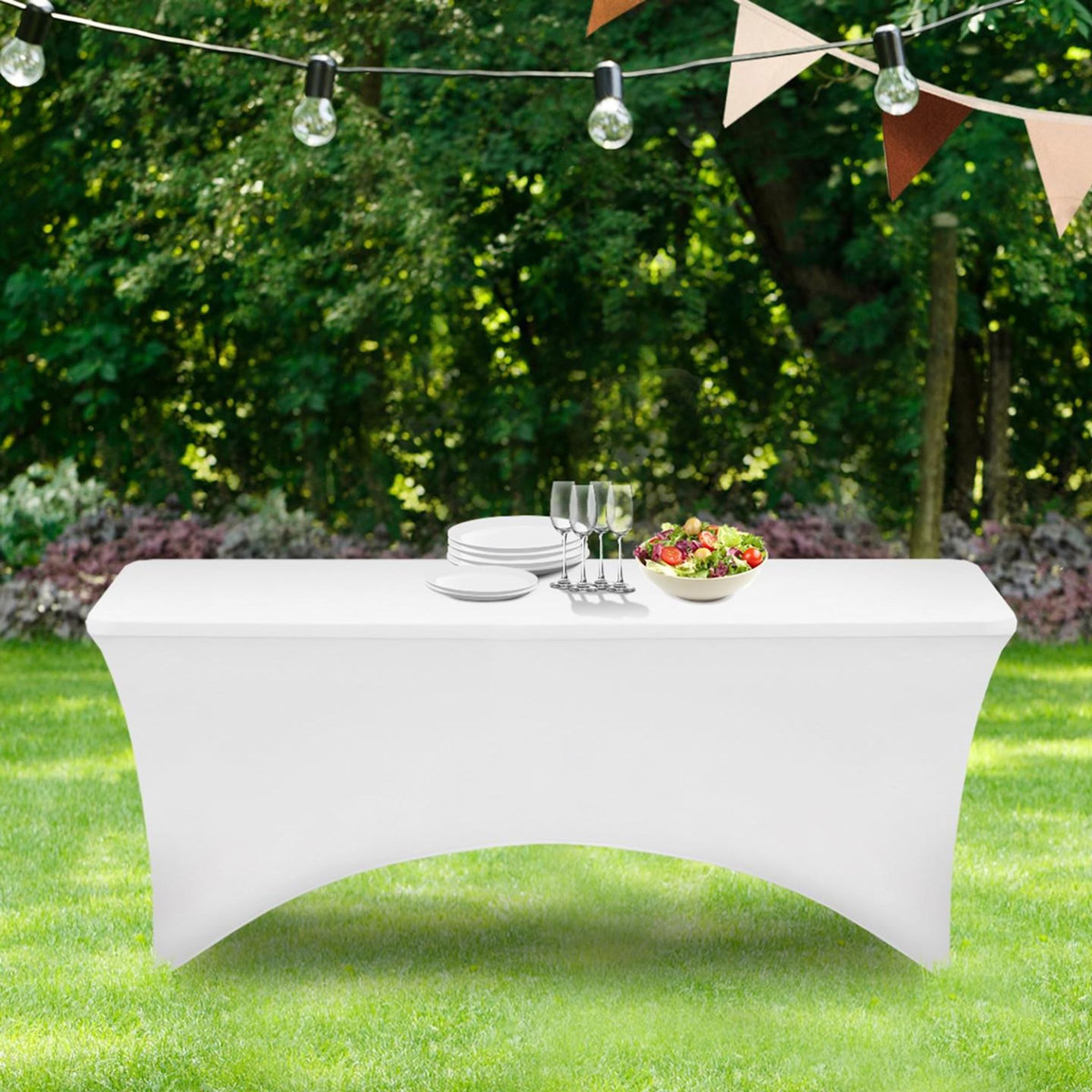 ID MARKET Housse blanche pour table pliante 180 CM
