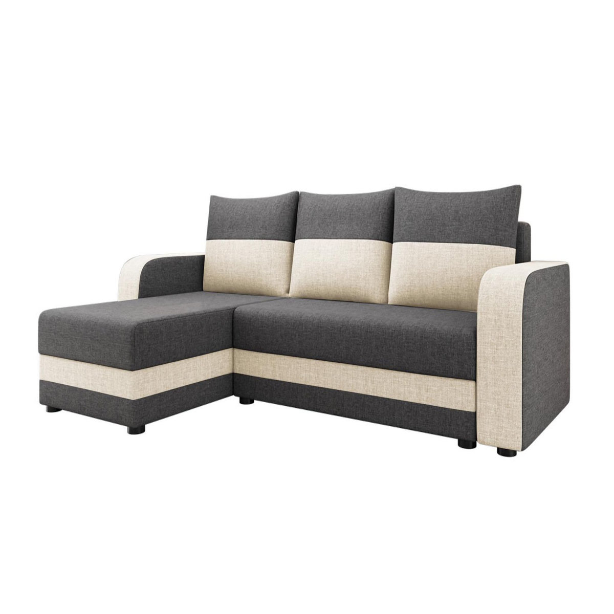 BEST MOBILIER Harvey - canapé d'angle réversible 4 places convertible avec coffre en tissu bicolore