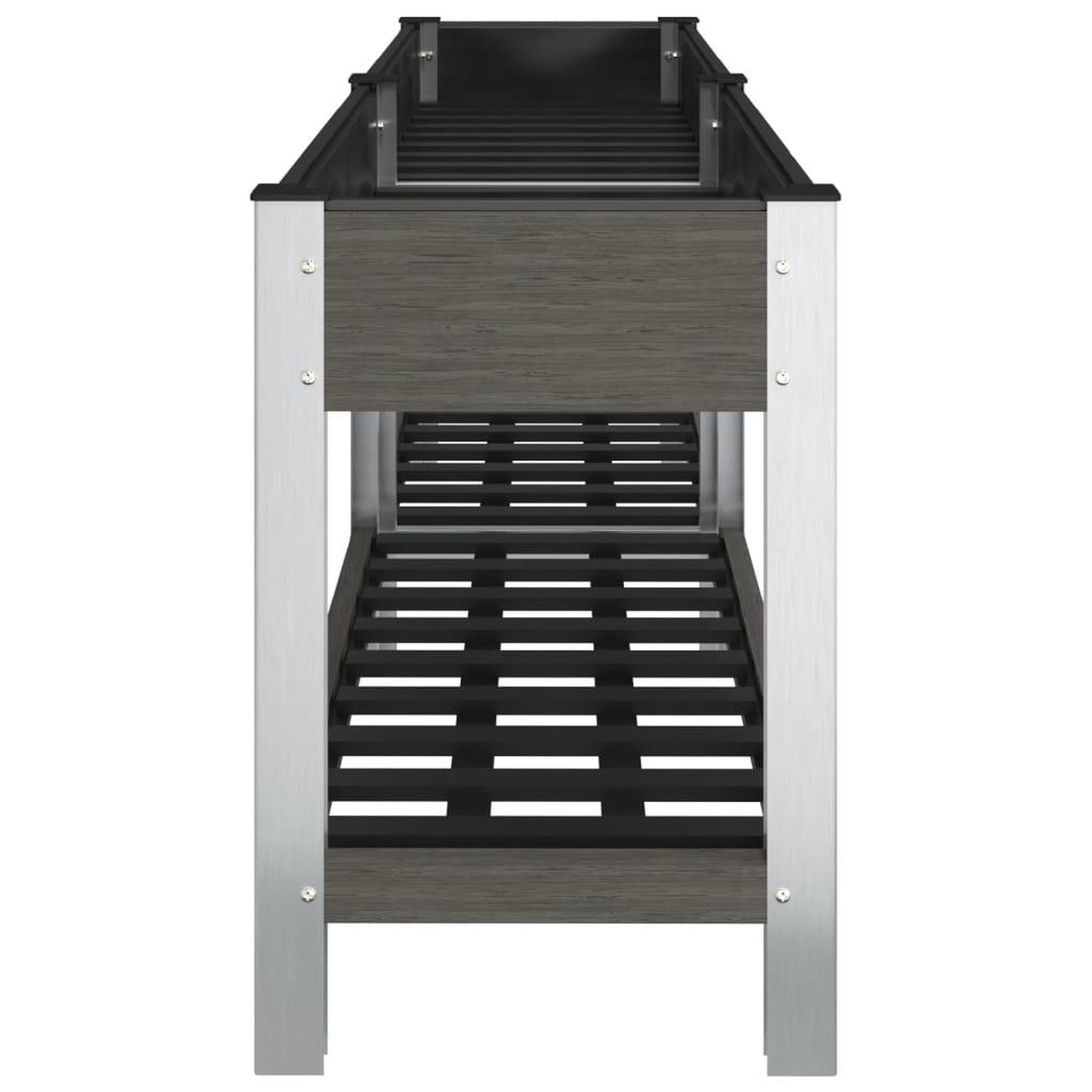 Voir la diapositive 4 : VIDAXL Lit sureleve de jardin avec etagere Gris 200x50x75 cm WPC
