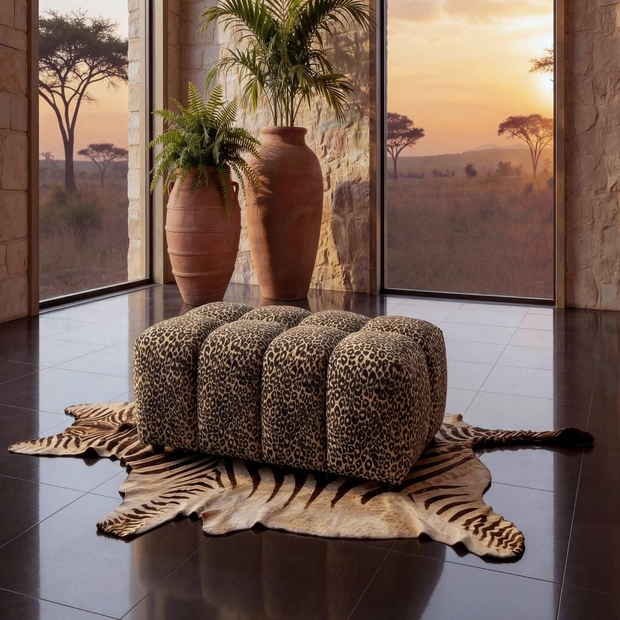 Voir la diapositive 6 : CASANOVA PARIS Alexia - pouf en tissu imprimé animalier 120x60x40