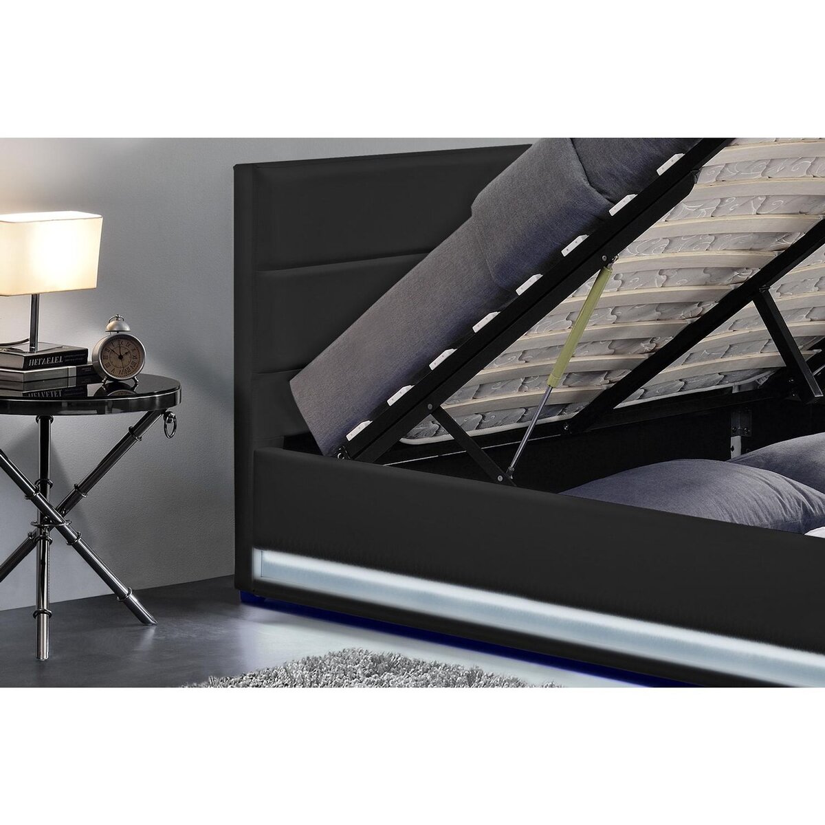 CONCEPT USINE Structure de lit LED avec rangements 140 x 190 cm noir NEWYORK
