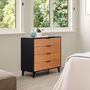 Voir la diapositive 2 : VS VENTA-STOCK Commode de nuit Denis 4 tiroirs couleur Noir/Bois