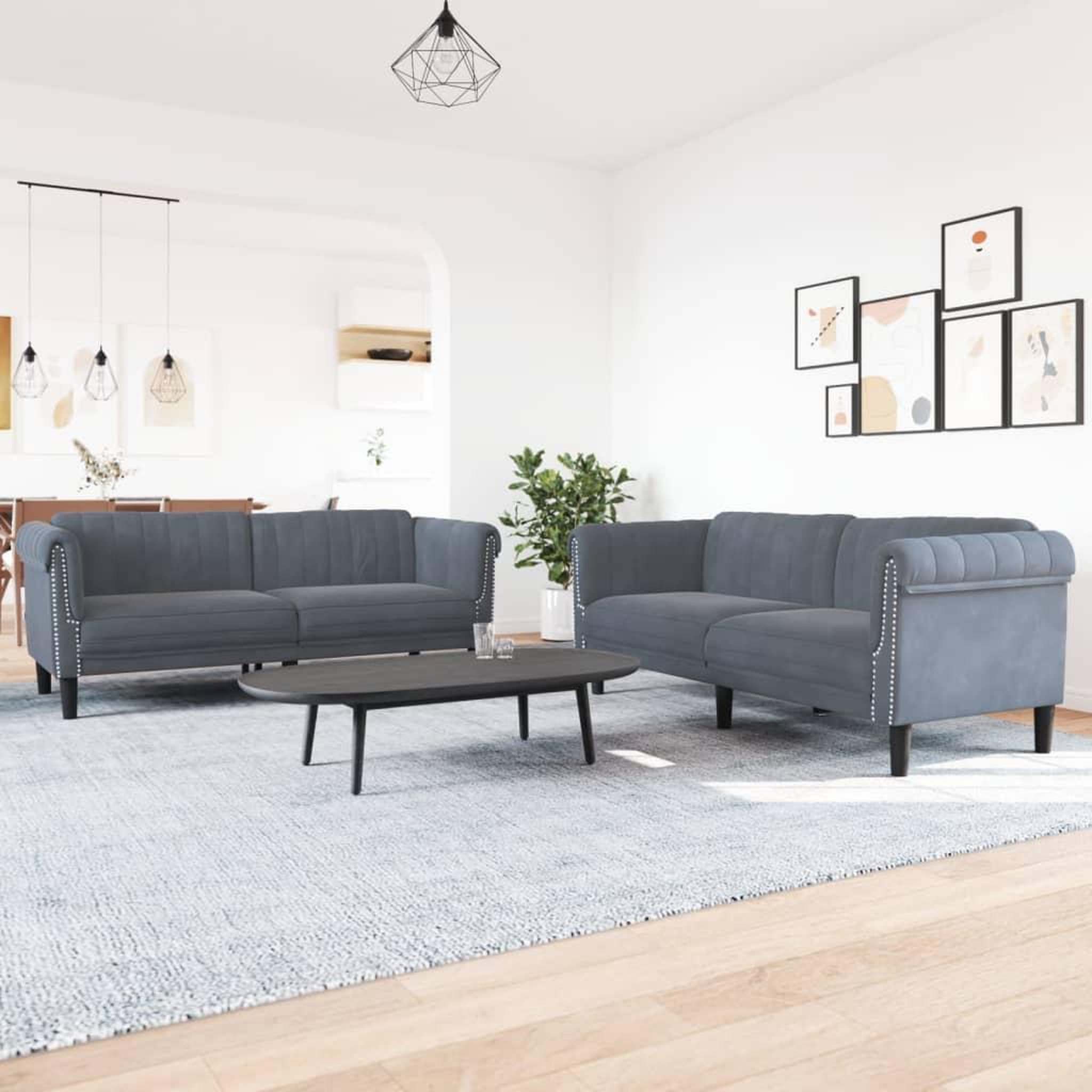 VIDAXL Ensemble de canapes 2 pcs gris fonce velours