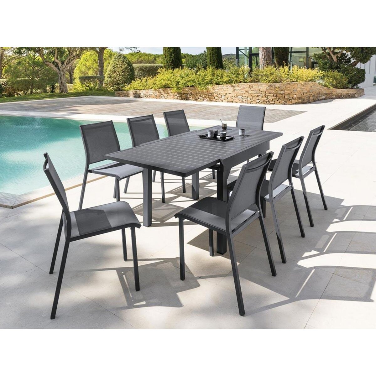 HESPERIDE Table extensible carrée alu Piazza 4/8 places Graphite - Hespéride