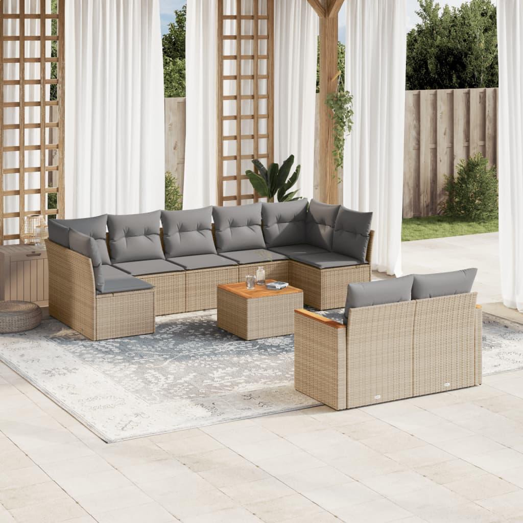 VIDAXL Salon de jardin avec coussins 10 pcs beige resine tressee