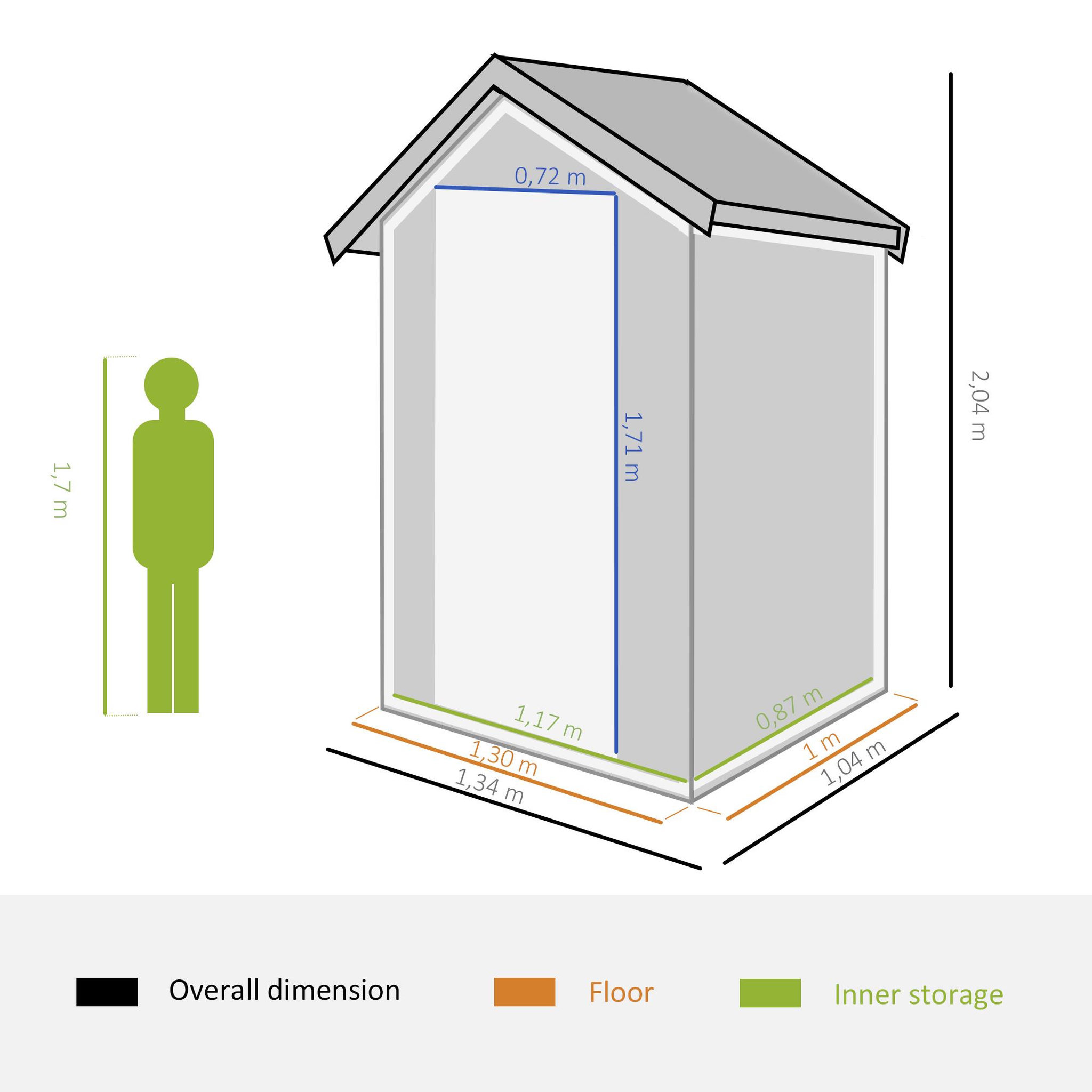 Voir la diapositive 3 : OUTSUNNY Abri de jardin - cabanon porte verrouillable, fenêtre - dim. 1,34L x 1,04l x 2,04H m - résine PP ondulée anthracite