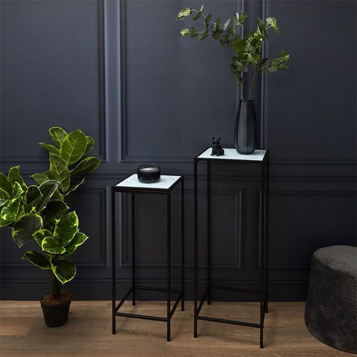 TOILINUX Sellette Felicity effet marbre - Blanc et noir