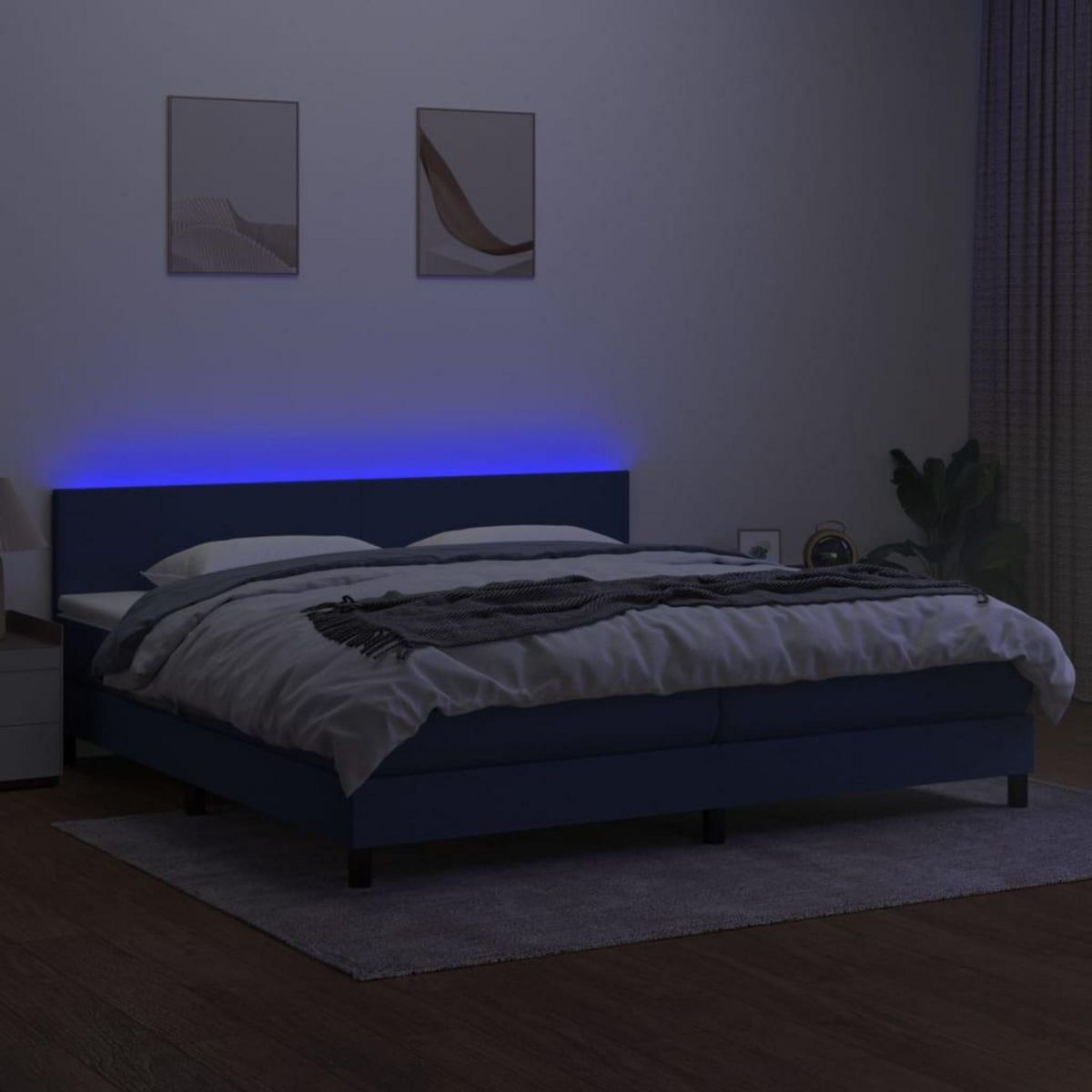 VIDAXL Sommier a lattes de lit et matelas et LED Bleu 200x200 cm Tissu
