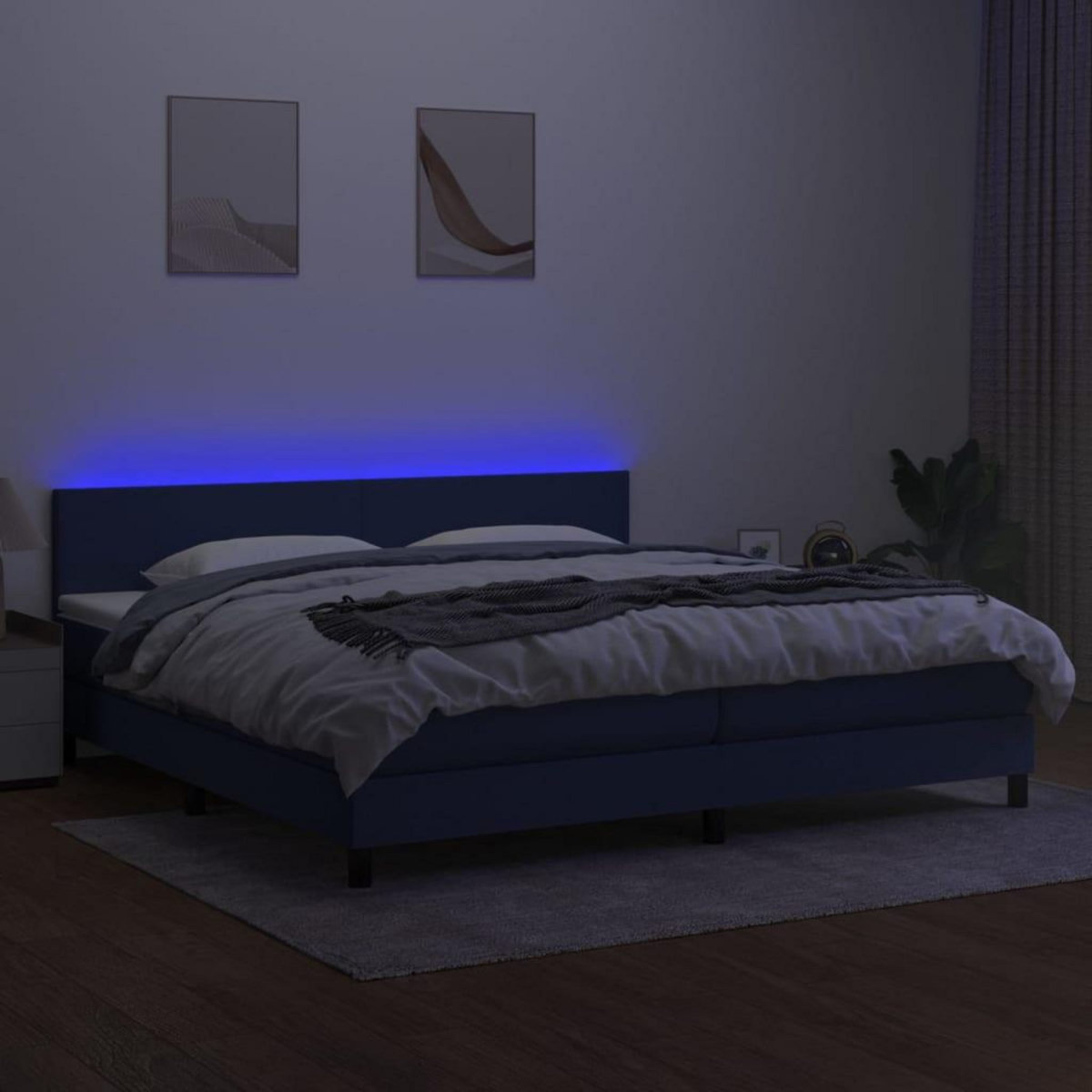 VIDAXL Sommier a lattes de lit et matelas et LED Bleu 200x200 cm Tissu