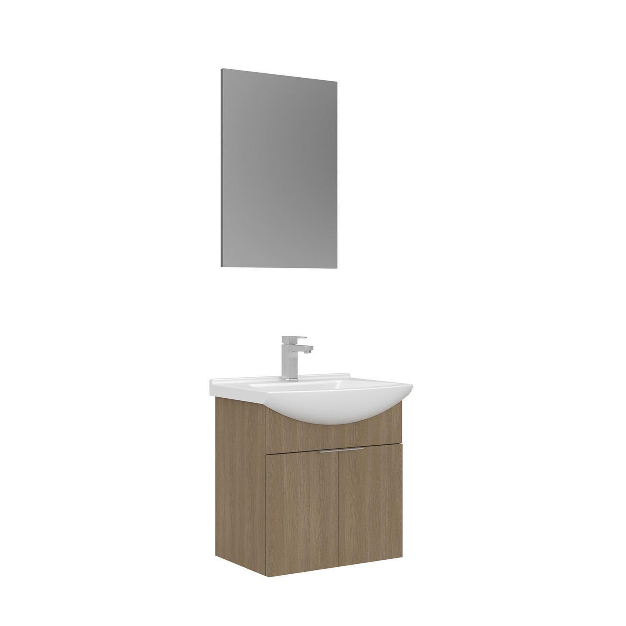 Habitat et Jardin Meuble avec simple vasque et miroir  Purus 55  - 55 x 50 x 58 cm - Oak