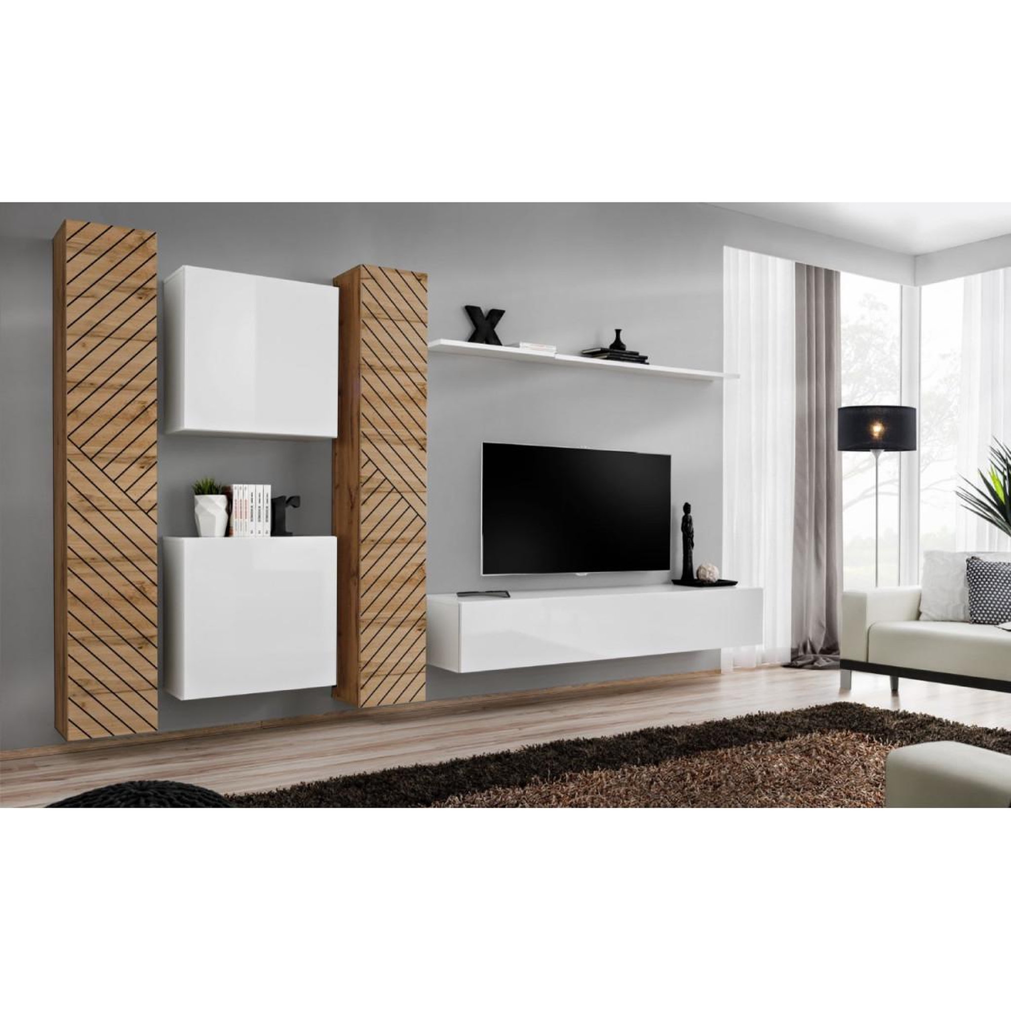 Voir la diapositive 2 : Paris Prix Ensemble meuble tv  switch lamel vi  330cm blanc & naturel