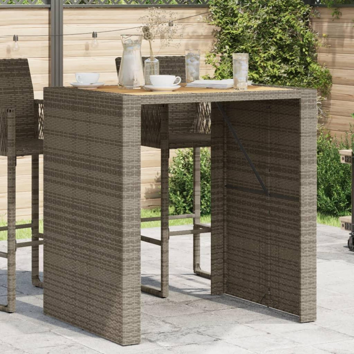 VIDAXL Table de bar de jardin et dessus en bois acacia resine tressee
